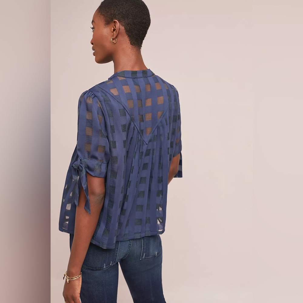 Current Air Windowpane Button-Down Blouse Size Xs… - image 2